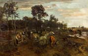 estonian scene with horses and cows